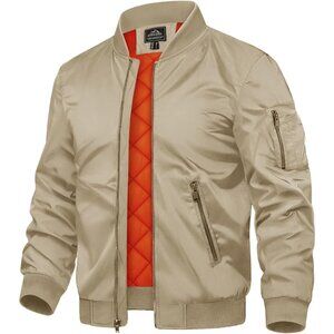Men's Khaki Polyester Warm Padded Work Casual Windproof Quilted Jackets
